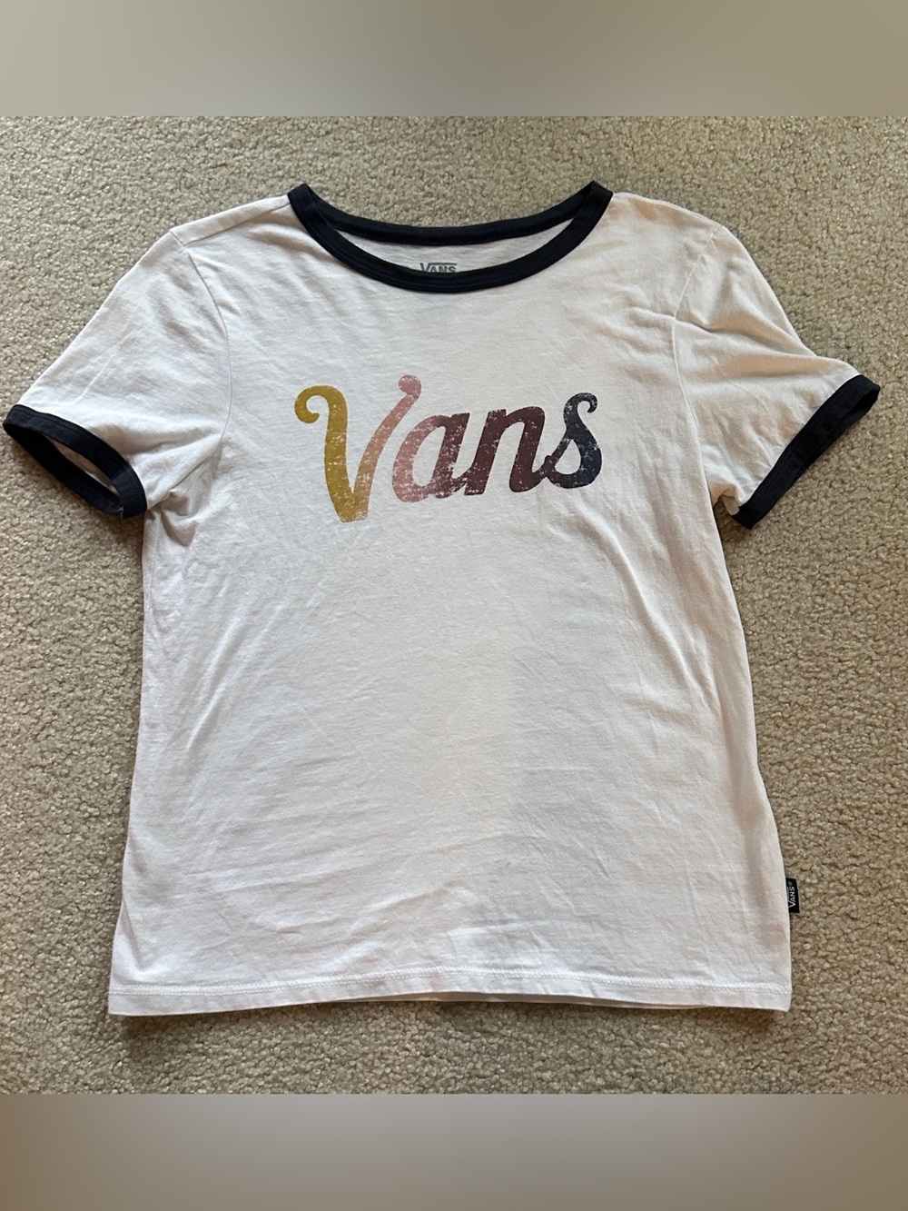 Vans Women’s S White Ringer Tee with Multicolor Logo